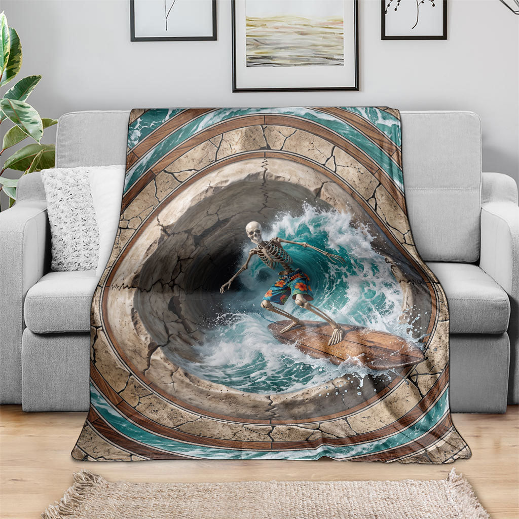 3D Illusion Surfing Skeleton Halloween Blanket Surfboard Bones Ocean Wave Stone Well DT05 - Polynesian Pride