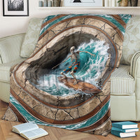 3D Illusion Surfing Skeleton Halloween Blanket Surfboard Bones Ocean Wave Stone Well DT05 - Polynesian Pride