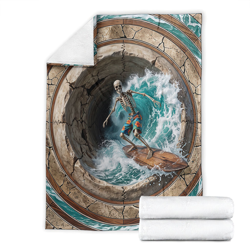 3D Illusion Surfing Skeleton Halloween Blanket Surfboard Bones Ocean Wave Stone Well DT05 - Polynesian Pride