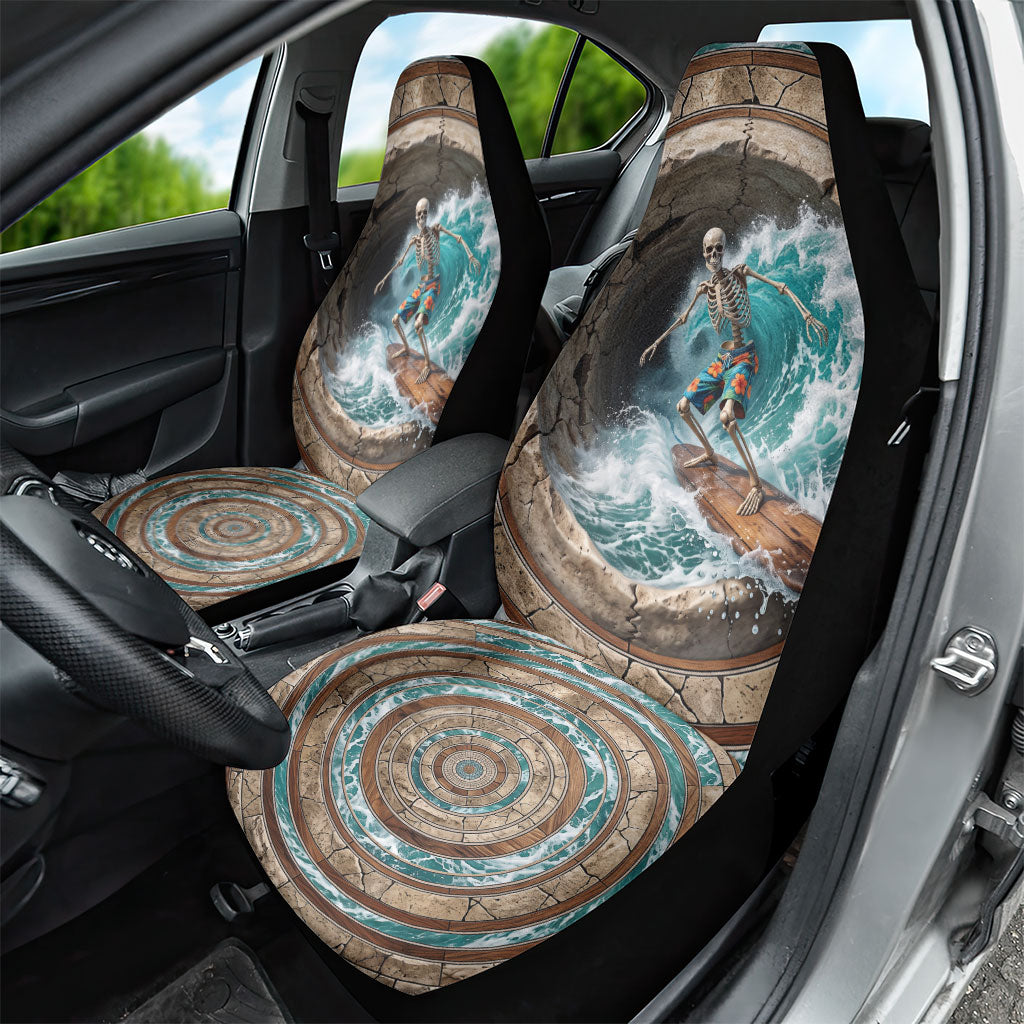 3D Illusion Surfing Skeleton Halloween Car Seat Cover Surfboard Bones Ocean Wave Stone Well DT05 - Polynesian Pride