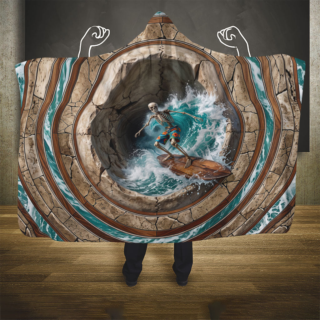 3D Illusion Surfing Skeleton Halloween Hooded Blanket Surfboard Bones Ocean Wave Stone Well DT05 - Polynesian Pride