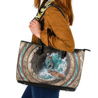 3D Illusion Surfing Skeleton Halloween Leather Tote Bag Surfboard Bones Ocean Wave Stone Well DT05 Gray - Polynesian Pride