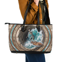3D Illusion Surfing Skeleton Halloween Leather Tote Bag Surfboard Bones Ocean Wave Stone Well DT05 - Polynesian Pride