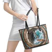 3D Illusion Surfing Skeleton Halloween Leather Tote Bag Surfboard Bones Ocean Wave Stone Well DT05 - Polynesian Pride