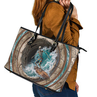 3D Illusion Surfing Skeleton Halloween Leather Tote Bag Surfboard Bones Ocean Wave Stone Well DT05 - Polynesian Pride