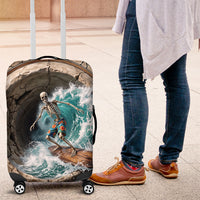 3D Illusion Surfing Skeleton Halloween Luggage Cover Surfboard Bones Ocean Wave Stone Well DT05 Gray - Polynesian Pride