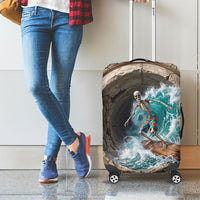 3D Illusion Surfing Skeleton Halloween Luggage Cover Surfboard Bones Ocean Wave Stone Well DT05 - Polynesian Pride