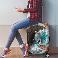 3D Illusion Surfing Skeleton Halloween Luggage Cover Surfboard Bones Ocean Wave Stone Well DT05 - Polynesian Pride