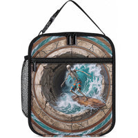 3D Illusion Surfing Skeleton Halloween Lunch Bag Surfboard Bones Ocean Wave Stone Well DT05 10.2 × 8.3 × 4.3 inch Gray - Polynesian Pride