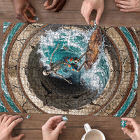 3D Illusion Surfing Skeleton Halloween Puzzle Surfboard Bones Ocean Wave Stone Well DT05 - Polynesian Pride