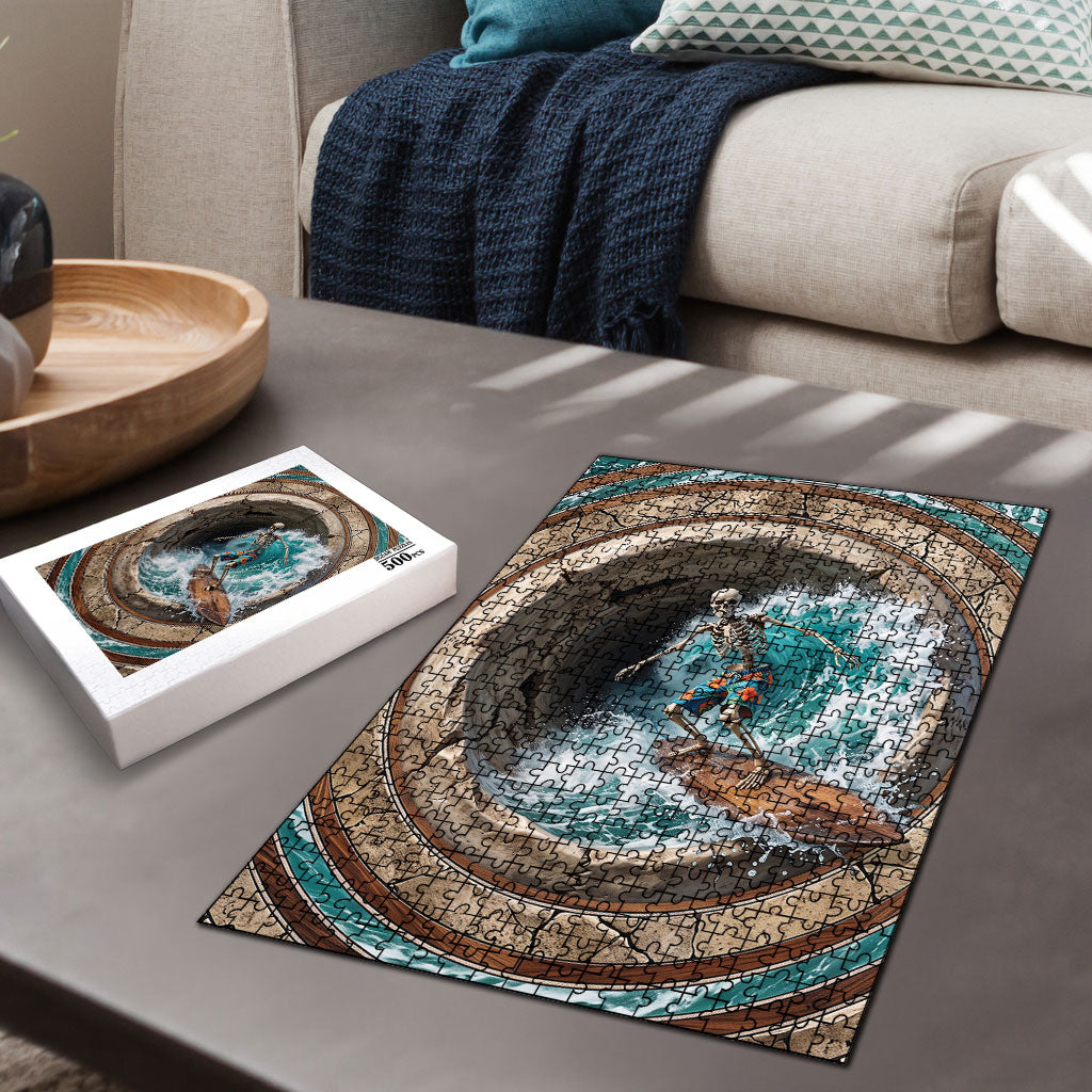 3D Illusion Surfing Skeleton Halloween Puzzle Surfboard Bones Ocean Wave Stone Well DT05 - Polynesian Pride