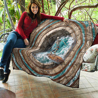 3D Illusion Surfing Skeleton Halloween Quilt Surfboard Bones Ocean Wave Stone Well