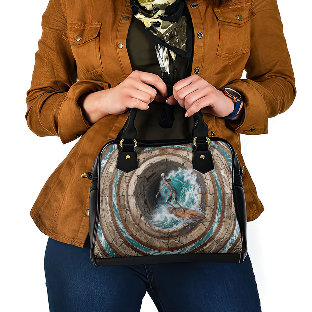 3D Illusion Surfing Skeleton Halloween Shoulder Handbag Surfboard Bones Ocean Wave Stone Well DT05 - Polynesian Pride
