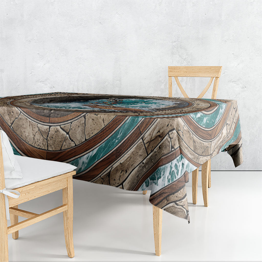 3D Illusion Surfing Skeleton Halloween Tablecloth Surfboard Bones Ocean Wave Stone Well