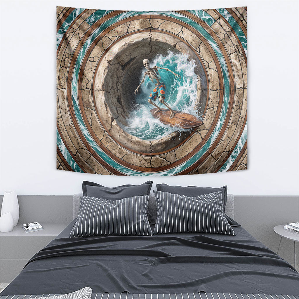 3D Illusion Surfing Skeleton Halloween Tapestry Surfboard Bones Ocean Wave Stone Well DT05 - Polynesian Pride