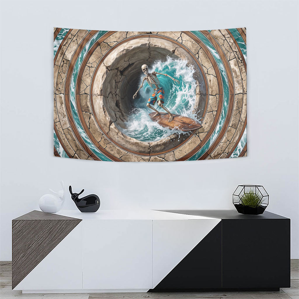 3D Illusion Surfing Skeleton Halloween Tapestry Surfboard Bones Ocean Wave Stone Well DT05 - Polynesian Pride