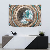 3D Illusion Surfing Skeleton Halloween Tapestry Surfboard Bones Ocean Wave Stone Well DT05 - Polynesian Pride