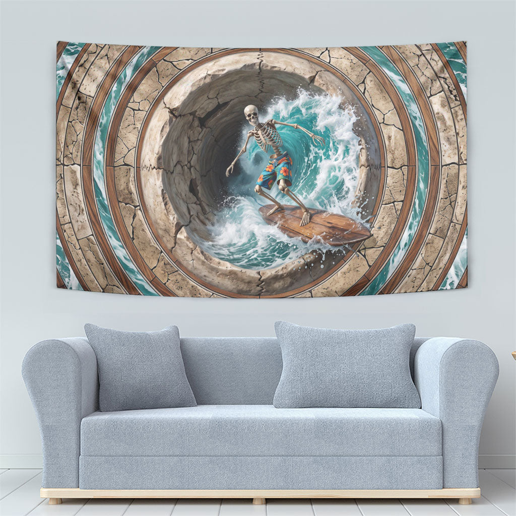 3D Illusion Surfing Skeleton Halloween Tapestry Surfboard Bones Ocean Wave Stone Well DT05 - Polynesian Pride