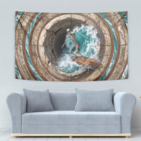 3D Illusion Surfing Skeleton Halloween Tapestry Surfboard Bones Ocean Wave Stone Well DT05 - Polynesian Pride
