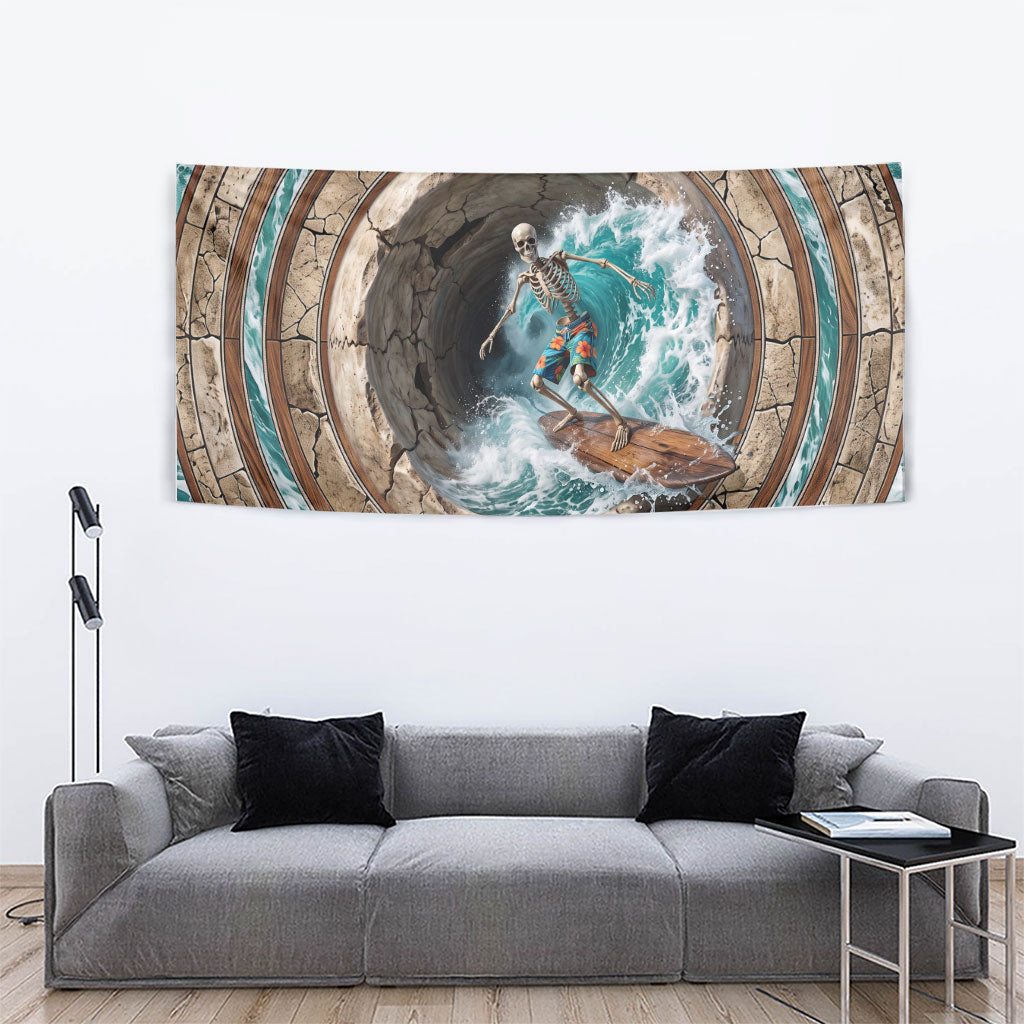 3D Illusion Surfing Skeleton Halloween Tapestry Surfboard Bones Ocean Wave Stone Well DT05 - Polynesian Pride