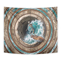 3D Illusion Surfing Skeleton Halloween Tapestry Surfboard Bones Ocean Wave Stone Well DT05 - Polynesian Pride