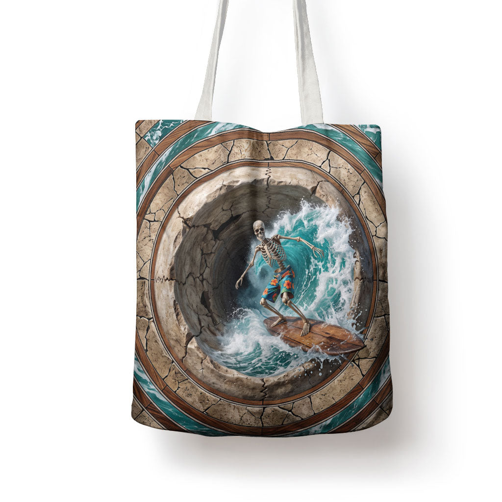 3D Illusion Surfing Skeleton Halloween Tote Bag Surfboard Bones Ocean Wave Stone Well DT05 - Polynesian Pride