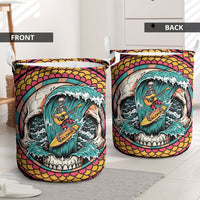 3D Illusion Surfing Skull Aloha Halloween Laundry Basket Tropical Guitarist Bones Wave DT05 - Polynesian Pride