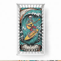 3D Illusion Surfing Skull Aloha Halloween Baby Bed Cover Tropical Guitarist Bones Wave DT05 28 × 52 in Blue - Polynesian Pride