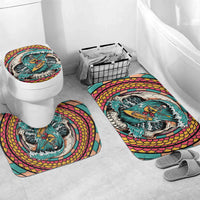 3D Illusion Surfing Skull Aloha Halloween Bathroom Set Tropical Guitarist Bones Wave DT05 Mat Set Only (3 pcs) One Size Blue - Polynesian Pride