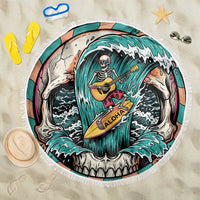 3D Illusion Surfing Skull Aloha Halloween Beach Blanket Tropical Guitarist Bones Wave DT05 One Size 150cm Blue - Polynesian Pride