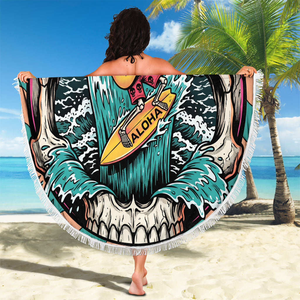 3D Illusion Surfing Skull Aloha Halloween Beach Blanket Tropical Guitarist Bones Wave DT05 - Polynesian Pride