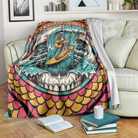 3D Illusion Surfing Skull Aloha Halloween Blanket Tropical Guitarist Bones Wave DT05 Blue - Polynesian Pride