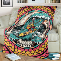 3D Illusion Surfing Skull Aloha Halloween Blanket Tropical Guitarist Bones Wave DT05 - Polynesian Pride
