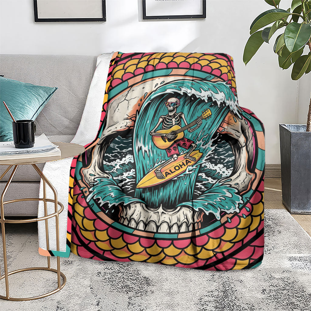 3D Illusion Surfing Skull Aloha Halloween Blanket Tropical Guitarist Bones Wave DT05 - Polynesian Pride