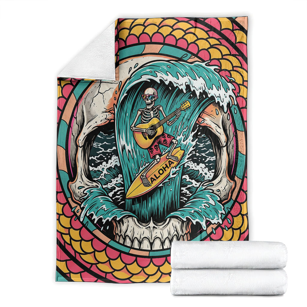 3D Illusion Surfing Skull Aloha Halloween Blanket Tropical Guitarist Bones Wave DT05 - Polynesian Pride