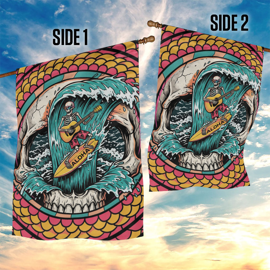 3D Illusion Surfing Skull Aloha Halloween Garden Flag Tropical Guitarist Bones Wave DT05 - Polynesian Pride