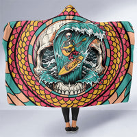 3D Illusion Surfing Skull Aloha Halloween Hooded Blanket Tropical Guitarist Bones Wave DT05 One Size Blue - Polynesian Pride