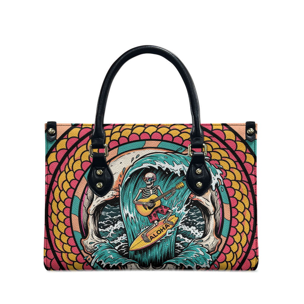 3D Illusion Surfing Skull Aloha Halloween Leather Bag Tropical Guitarist Bones Wave DT05 - Polynesian Pride