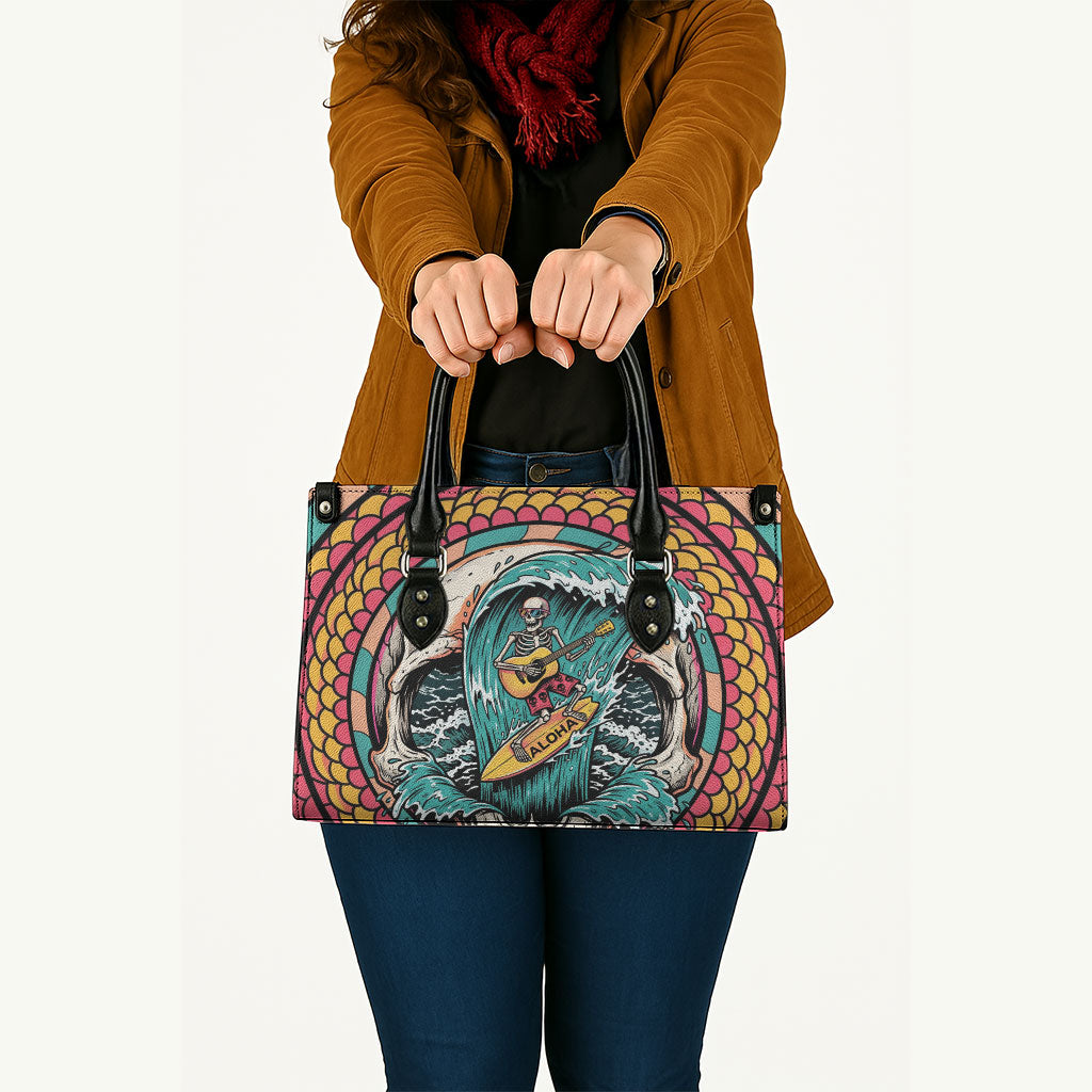 3D Illusion Surfing Skull Aloha Halloween Leather Bag Tropical Guitarist Bones Wave DT05 - Polynesian Pride