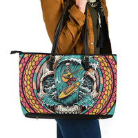 3D Illusion Surfing Skull Aloha Halloween Leather Tote Bag Tropical Guitarist Bones Wave DT05 - Polynesian Pride