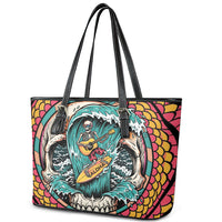 3D Illusion Surfing Skull Aloha Halloween Leather Tote Bag Tropical Guitarist Bones Wave DT05 - Polynesian Pride
