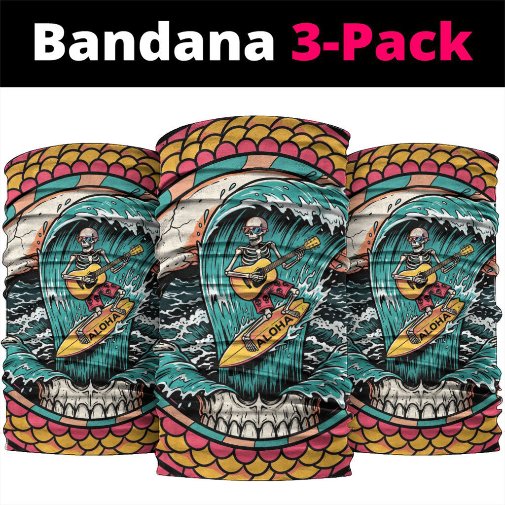 3D Illusion Surfing Skull Aloha Halloween Neck Gaiter Tropical Guitarist Bones Wave DT05 package One Size: 25*50cm Blue - Polynesian Pride