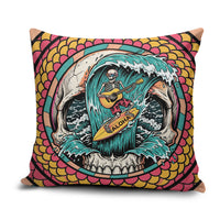 3D Illusion Surfing Skull Aloha Halloween Pillow Cover Tropical Guitarist Bones Wave DT05 Blue - Polynesian Pride