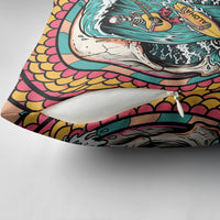 3D Illusion Surfing Skull Aloha Halloween Pillow Cover Tropical Guitarist Bones Wave DT05 - Polynesian Pride