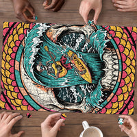 3D Illusion Surfing Skull Aloha Halloween Puzzle Tropical Guitarist Bones Wave DT05 - Polynesian Pride