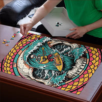 3D Illusion Surfing Skull Aloha Halloween Puzzle Tropical Guitarist Bones Wave DT05 - Polynesian Pride