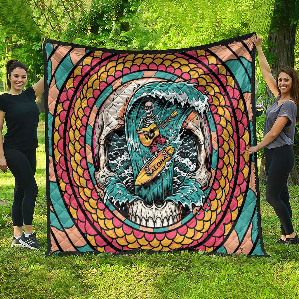 3D Illusion Surfing Skull Aloha Halloween Quilt Tropical Guitarist Bones Wave DT05 - Polynesian Pride