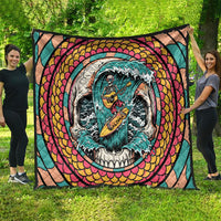 3D Illusion Surfing Skull Aloha Halloween Quilt Tropical Guitarist Bones Wave DT05 - Polynesian Pride
