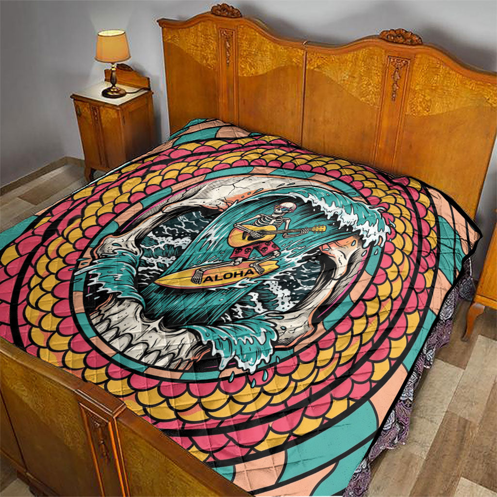 3D Illusion Surfing Skull Aloha Halloween Quilt Tropical Guitarist Bones Wave DT05 - Polynesian Pride