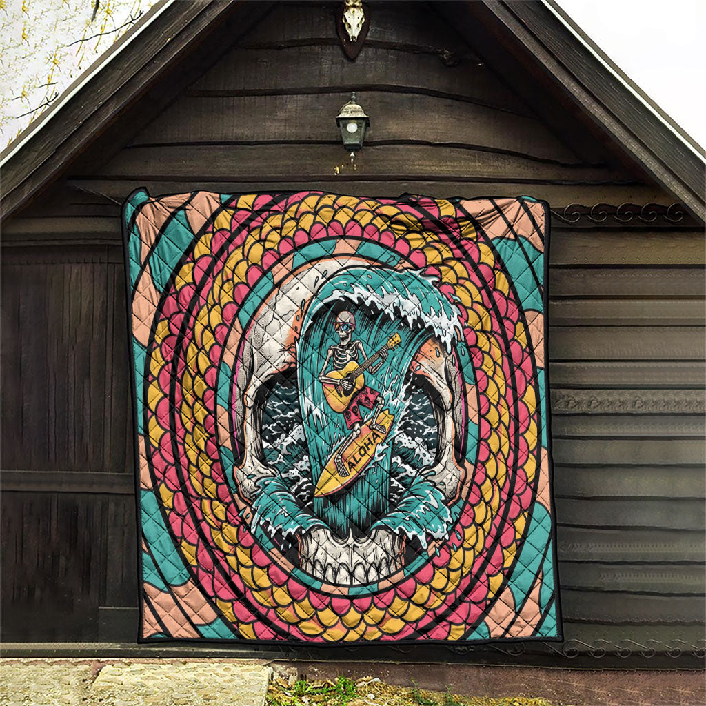 3D Illusion Surfing Skull Aloha Halloween Quilt Tropical Guitarist Bones Wave DT05 - Polynesian Pride